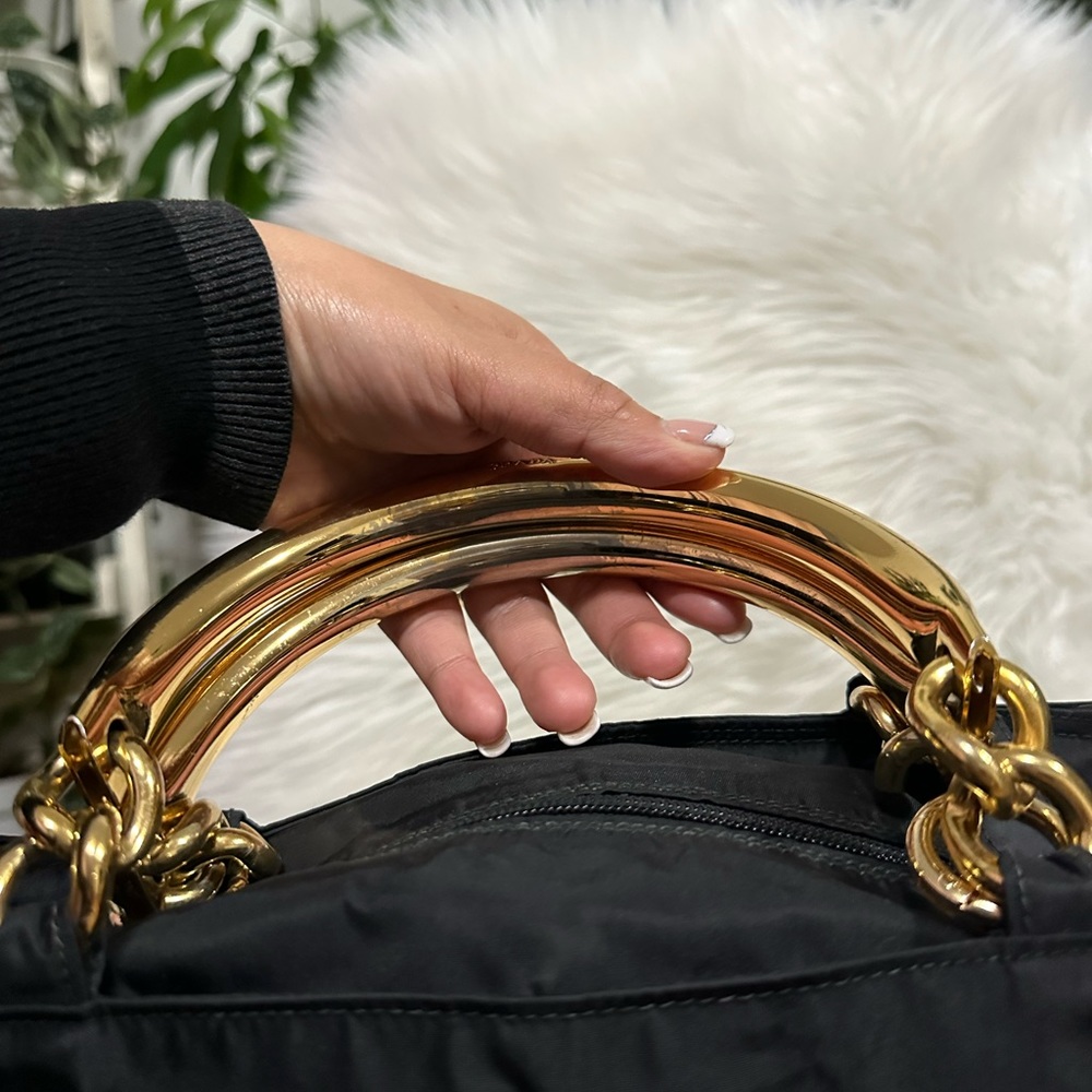 FLASH SALE🔥🔥🔥Authentic Prada Black Tessuto Nylon Handbag With Gold Hardware - Picture 14 of 14